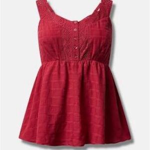 Torrid babydoll cotton window pane button front tank NWT